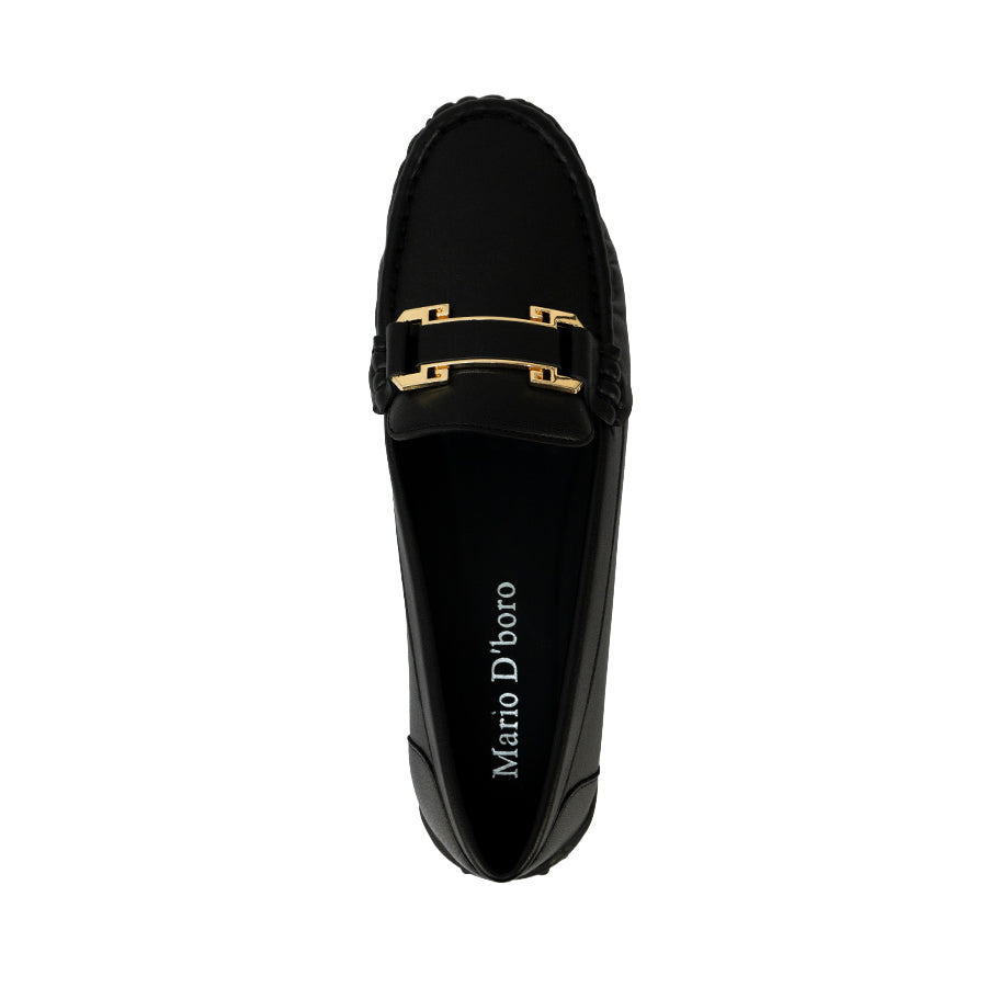 Mario D' boro LZ 30475 C102 Women's Black / Taupe loafer with rubber sole and gold accent.