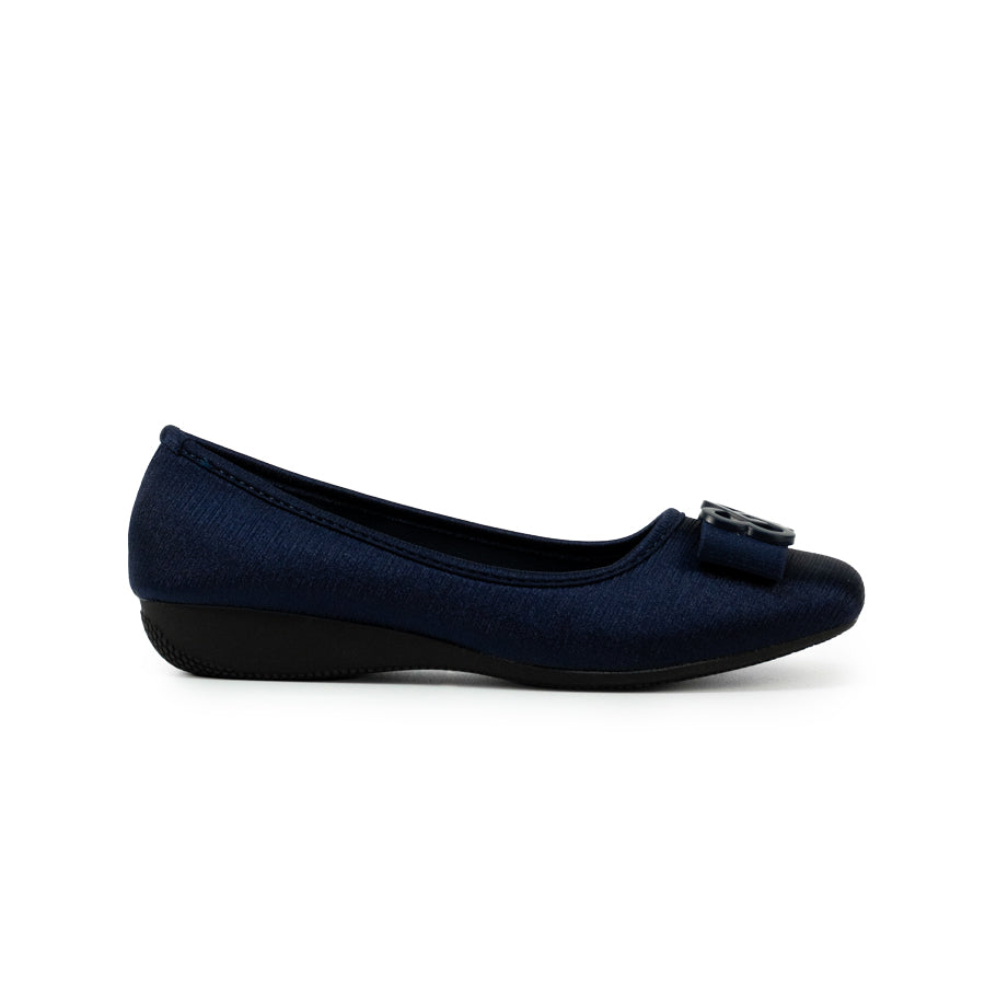 Mario D' boro LZ 27224 C102 Women's Elegant Ballet Flats with Decorative Buckle – Navy Blue / Silver, Low Wedge Style