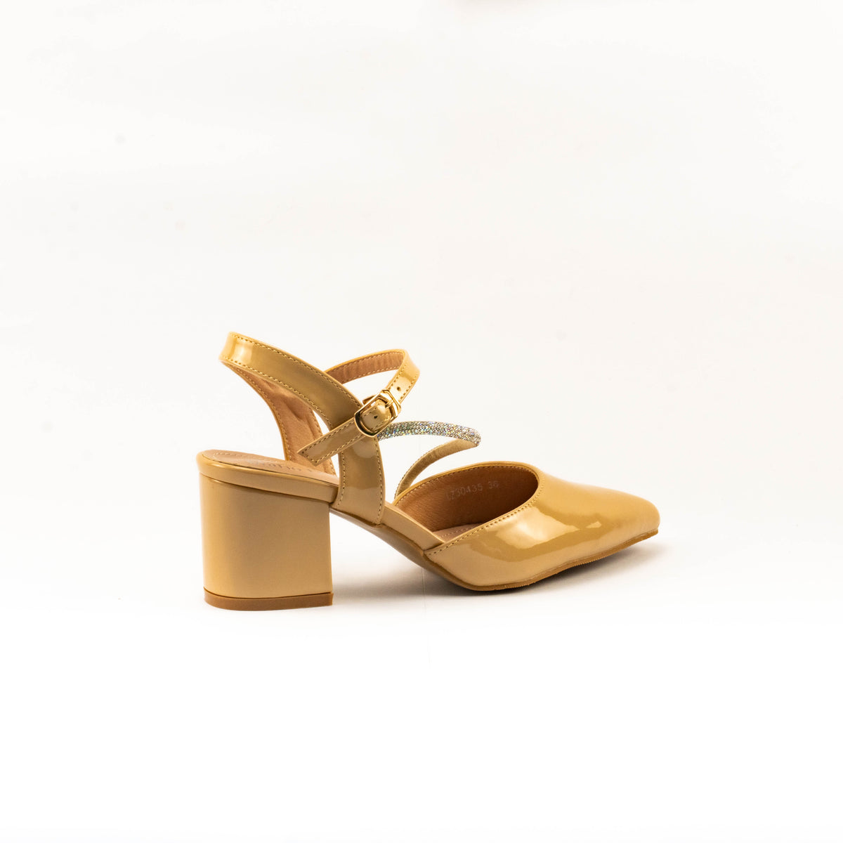 Mario D' boro Women's LZ 30435 C99 Beige / Taupe patent evening sandals with pointed toe block heel slingback shoe with ankle strap
