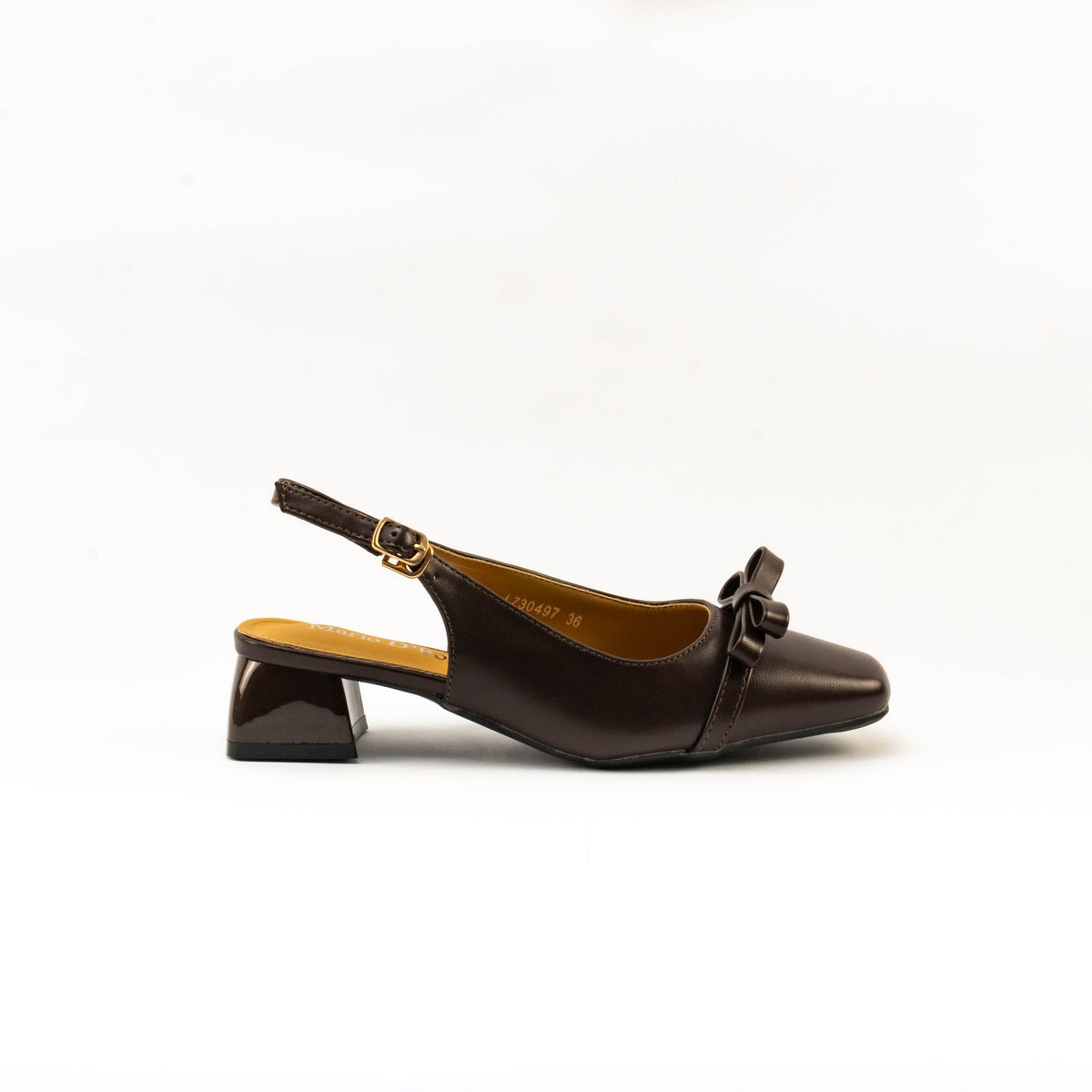 Mario D' boro Women's LZ 30497 C99 Taupe / Dark Brown slingback heel with bow detail and block heel.