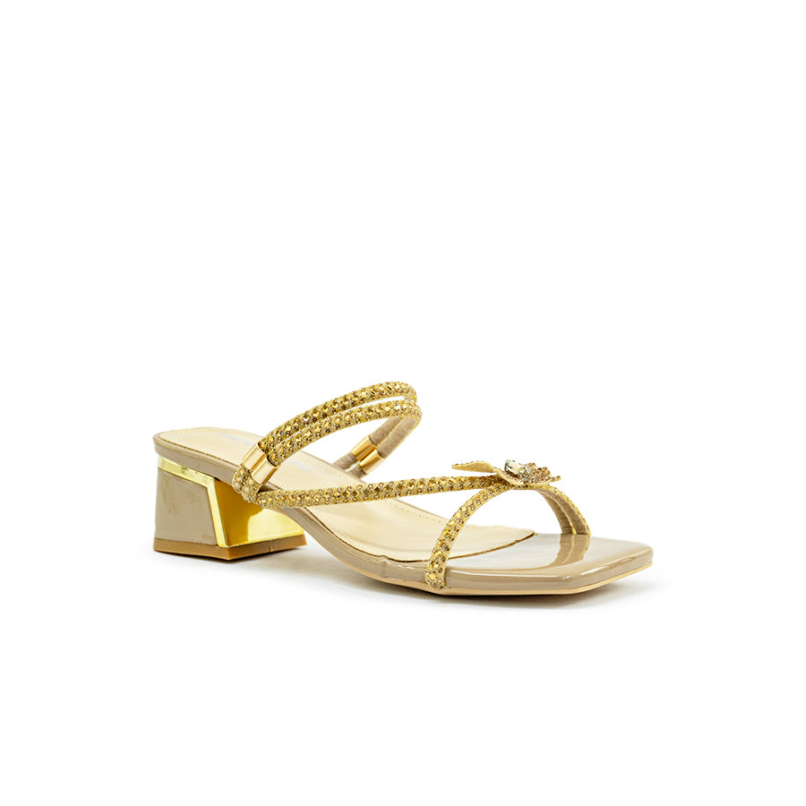 Mario D' boro LZ 30408 Beige Gold / Taupe Silver Strappy Heeled Sandal with Block Heel and Beaded Straps