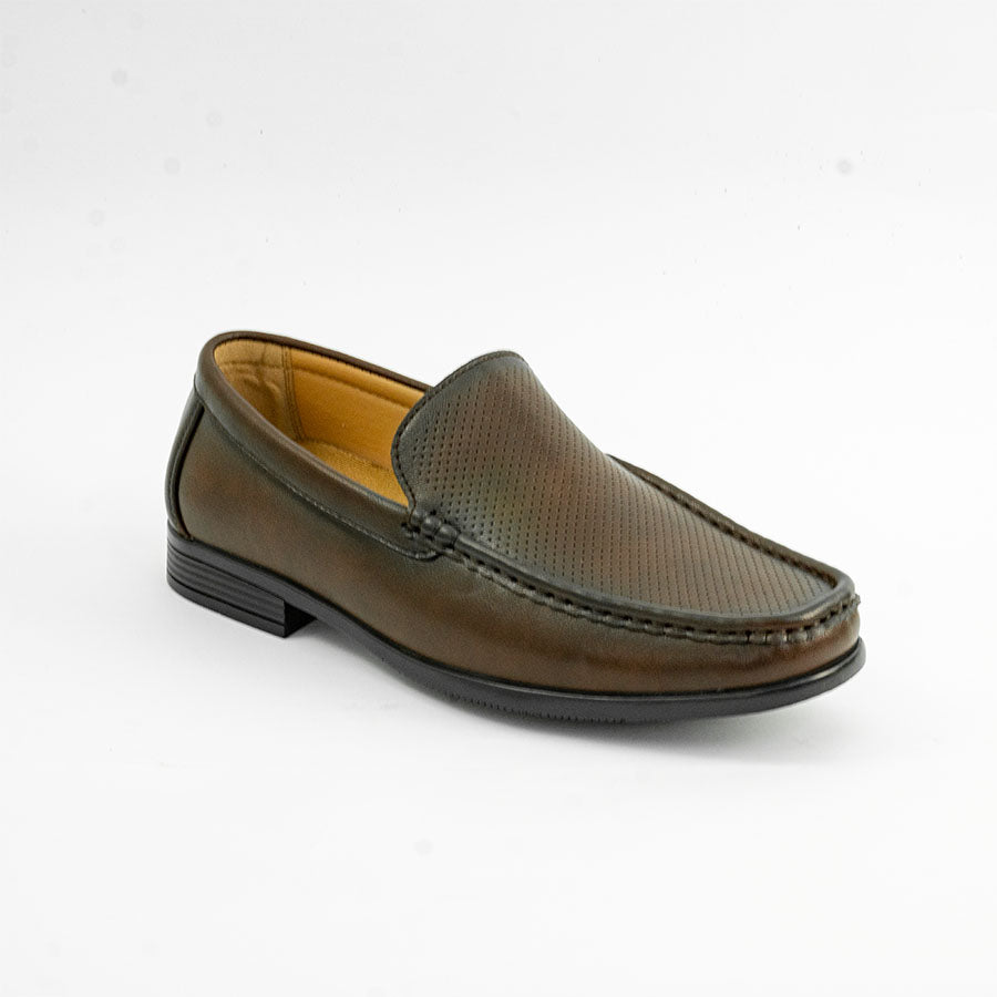 Mario D' boro MZ 27296 C98 Black / Dark Brown slip-on loafer with perforated detailing and tan lining.