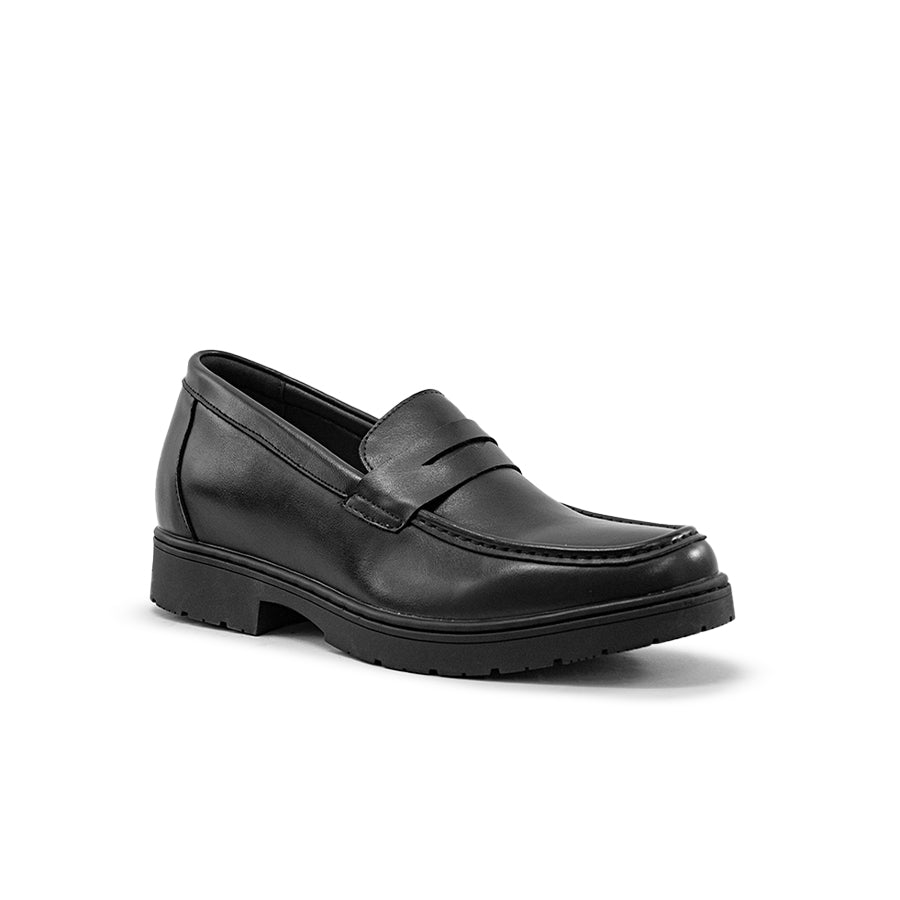 Mario D' boro Men's Formal MZ 27109 C95 Black / Dark Brown leather loafer with low heel and textured sole. Suitable for formal or business casual wear.