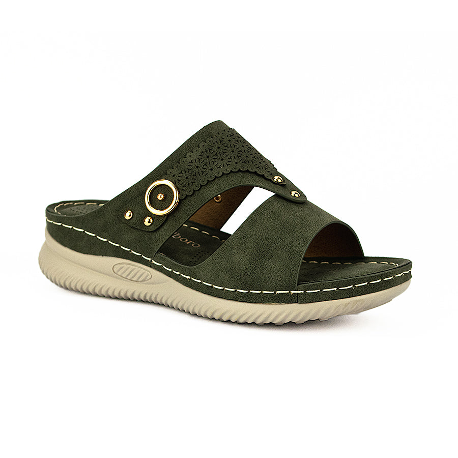 Mario D' Boro Women's Flat Sandals Lw 26226 Dark Brown/Olive Green C46