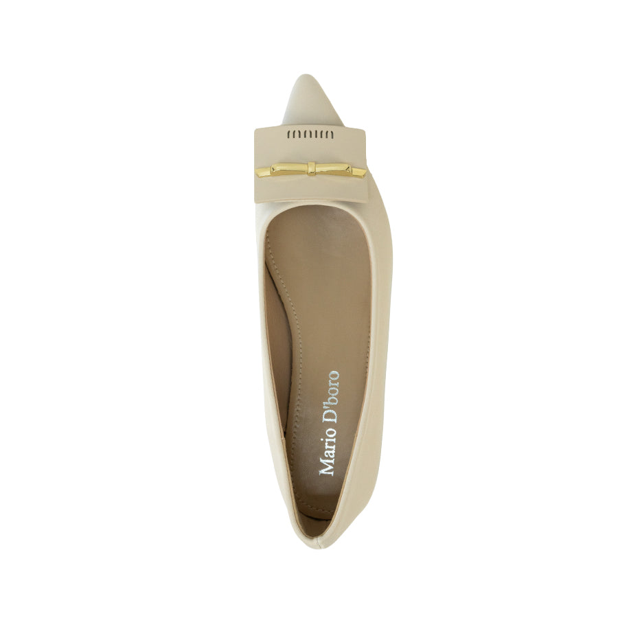 Mario D' boro LZ 29690 C102 Women's Light Beige / Taupe ballet flat shoe with bow detail and low heel.