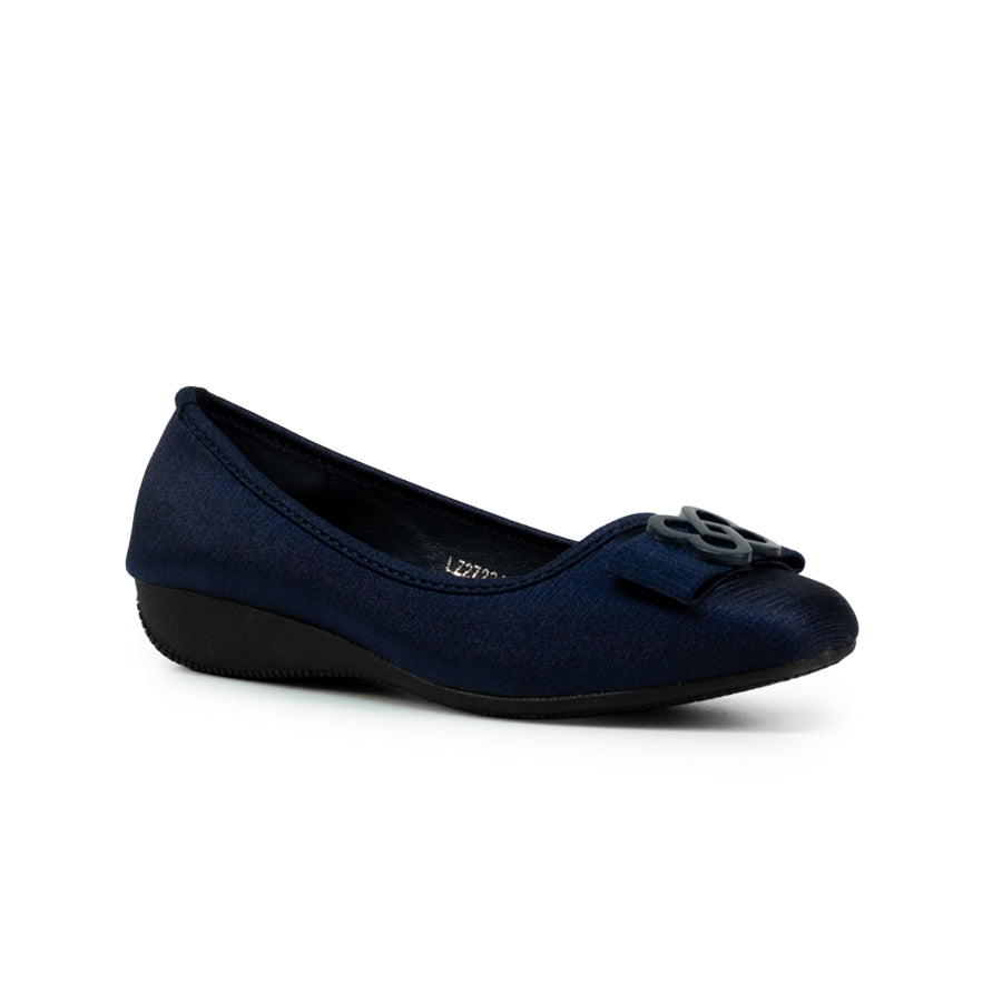 Mario D' boro LZ 27224 C102 Women's Elegant Ballet Flats with Decorative Buckle – Navy Blue / Silver, Low Wedge Style