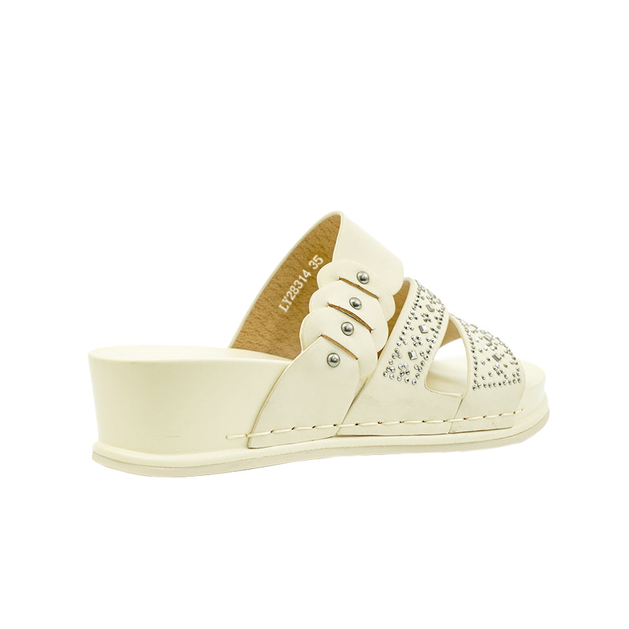 Mario D' Boro Women's Flat Sandals LY 28314 Medium Beige/Off White C70