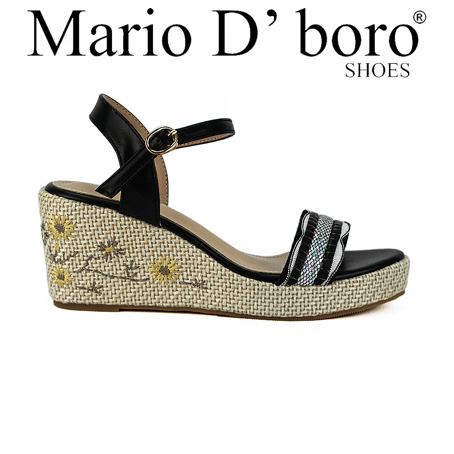 Mario D' Boro Women's Wedge Sandals Lw 26366 Black/old Rose C46