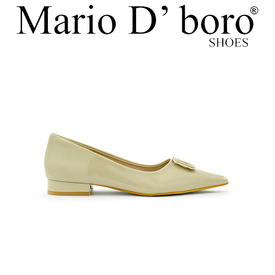 Mario D' boro Women's Ballet Flats LZ 30171 C94 Black/Taupe pointed toe flat shoe with low heel and decorative buckle.