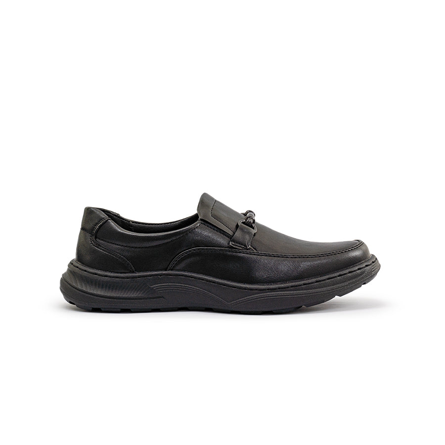 Mario D' boro Men's Formal MZ 27343 C96 Black leather slip-on shoe with decorative buckle and thick sole.