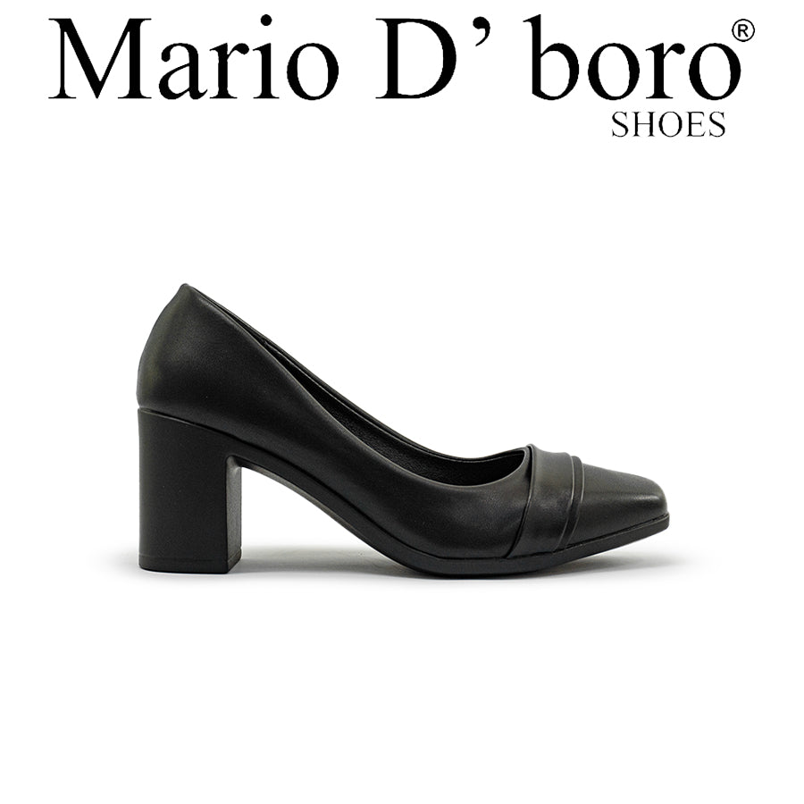 Mario D' boro LZ 30185 C97 Black leather pump with block heel and pointed toe. Suitable for formal or business settings.