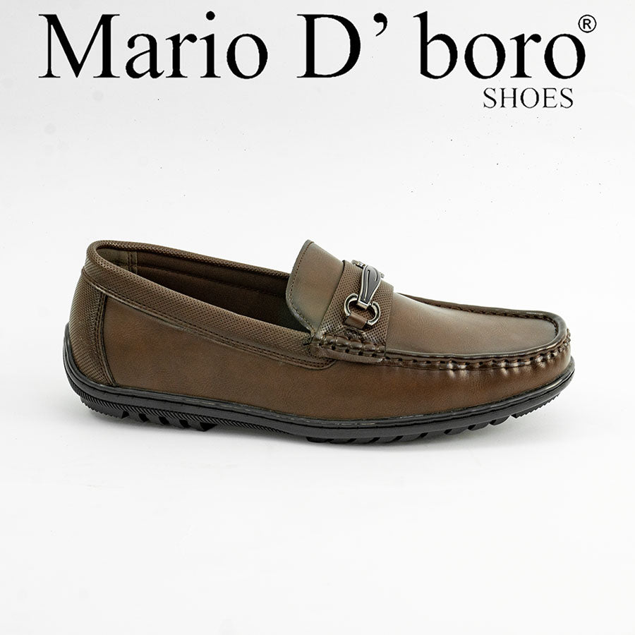 Mario D' boro MZ 27289 Black / Dark Brown loafer with metal buckle and textured sole for casual wear.