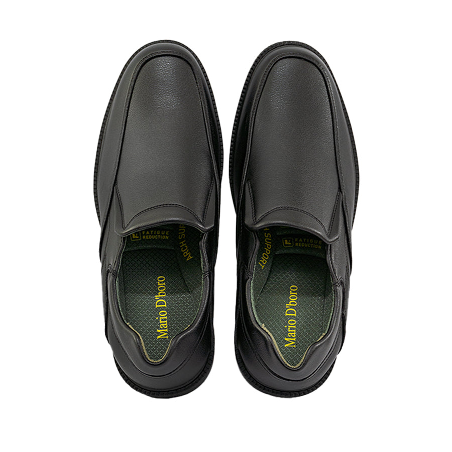 Mario D' boro Men's Formal MZ 27213 C95 Black leather slip-on shoe with low heel and green lining.
