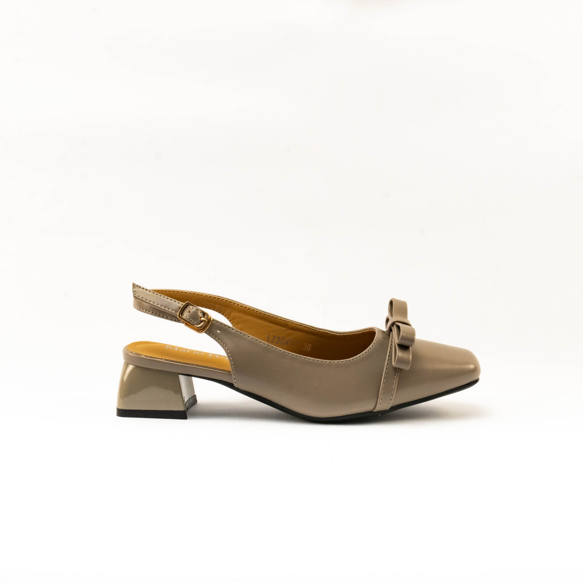 Mario D' boro Women's LZ 30497 C99 Taupe / Dark Brown slingback heel with bow detail and block heel.