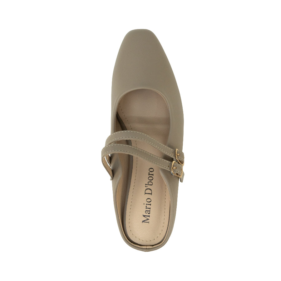 Mario D' boro LZ 30632 C102 Light Beige / Taupe Women's heeled mule with two straps and gold buckles.