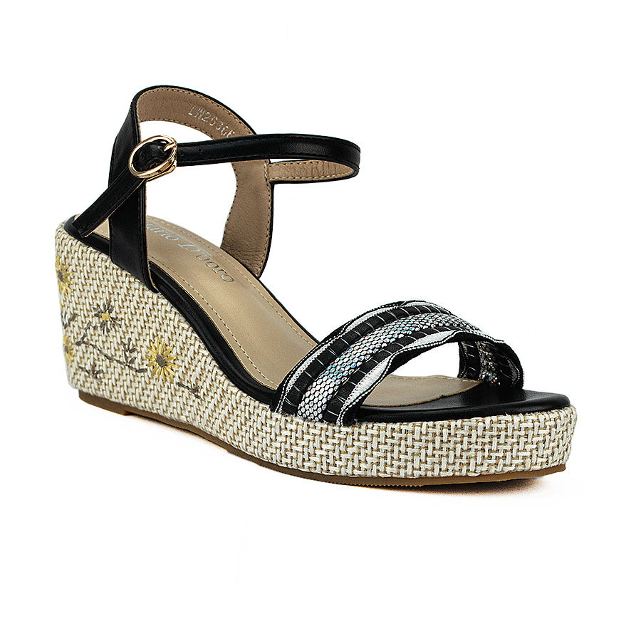 Mario D' Boro Women's Wedge Sandals Lw 26366 Black/old Rose C46