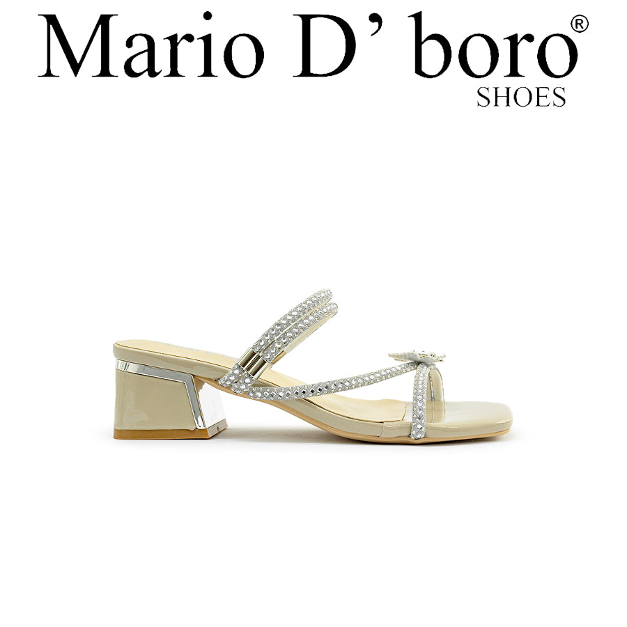 Mario D' boro LZ 30408 Beige Gold / Taupe Silver Strappy Heeled Sandal with Block Heel and Beaded Straps
