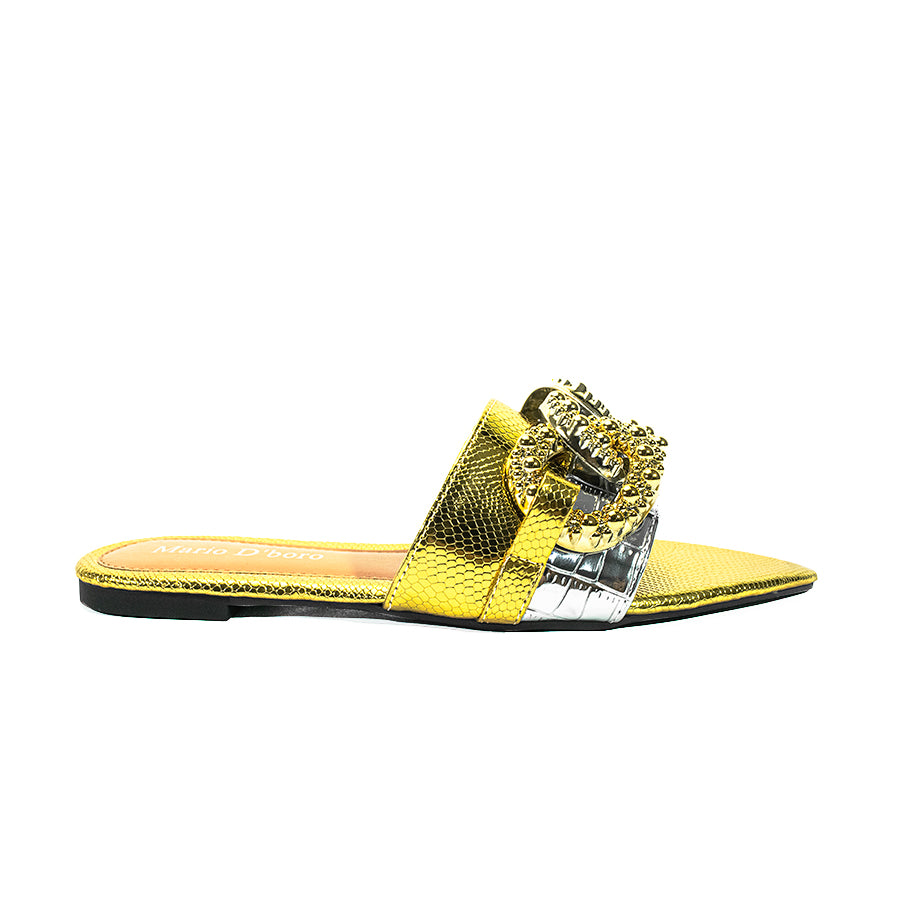 Mario D' Boro Women's Flat Sandals LX 27335 Gold C54
