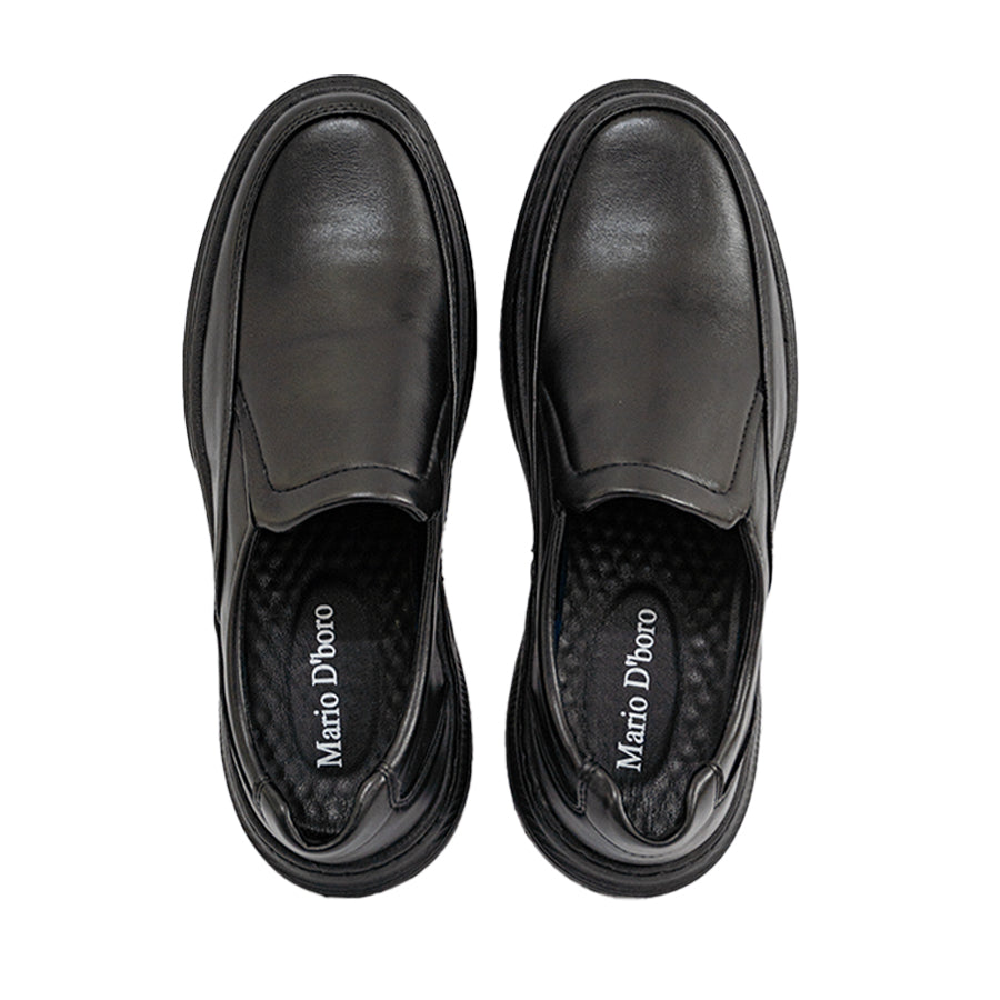 Mario D' boro Men's Formal MZ 27344 C96 Black slip-on leather shoe with cushioned sole for casual or semi-formal wear.