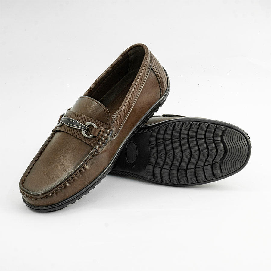 Mario D' boro MZ 27289 Black / Dark Brown loafer with metal buckle and textured sole for casual wear.
