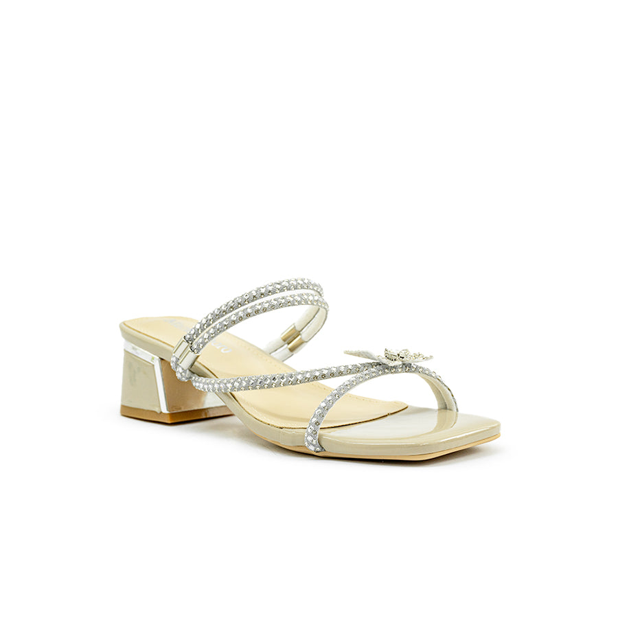 Mario D' boro LZ 30408 Beige Gold / Taupe Silver Strappy Heeled Sandal with Block Heel and Beaded Straps