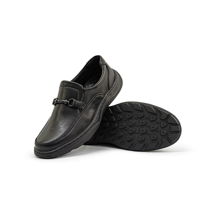 Mario D' boro Men's Formal MZ 27343 C96 Black leather slip-on shoe with decorative buckle and thick sole.