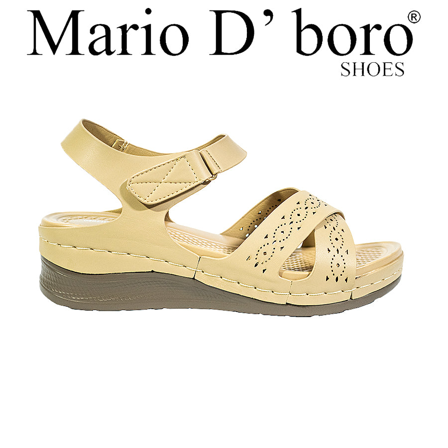 Mario D' Boro Women's Flat Sandals LY 27297 Beige/Black C65