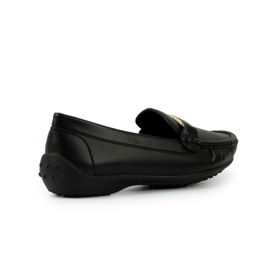 Mario D' boro LZ 30475 C102 Women's Black / Taupe loafer with rubber sole and gold accent.