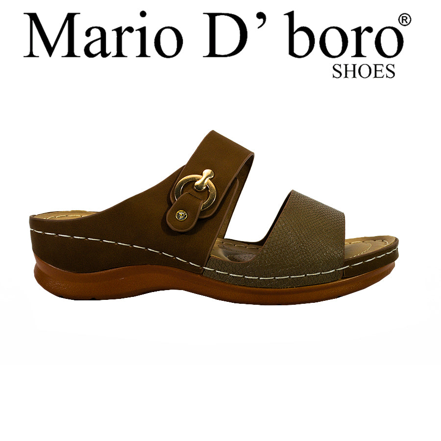Mario D' Boro Women's Wedge Sandals LX 27609 Bone/Brown C58