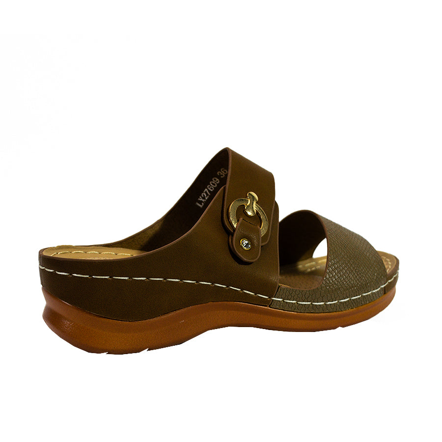 Mario D' Boro Women's Wedge Sandals LX 27609 Bone/Brown C58