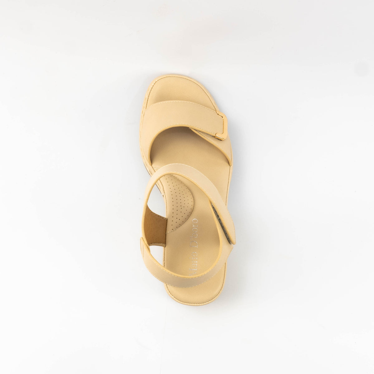 Mario D' boro Women's LZ 30447 C99 Black / Light Beige wedge sandal with ankle strap and gold buckle.