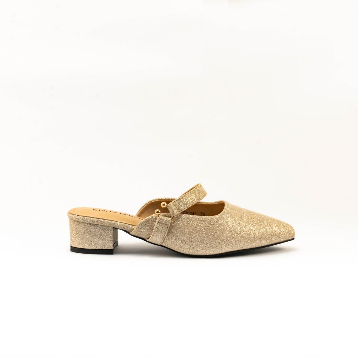 Mario D' boro Women's LZ 30243 C99 Gold /Silver glitter evening sandals with block heel and strap.