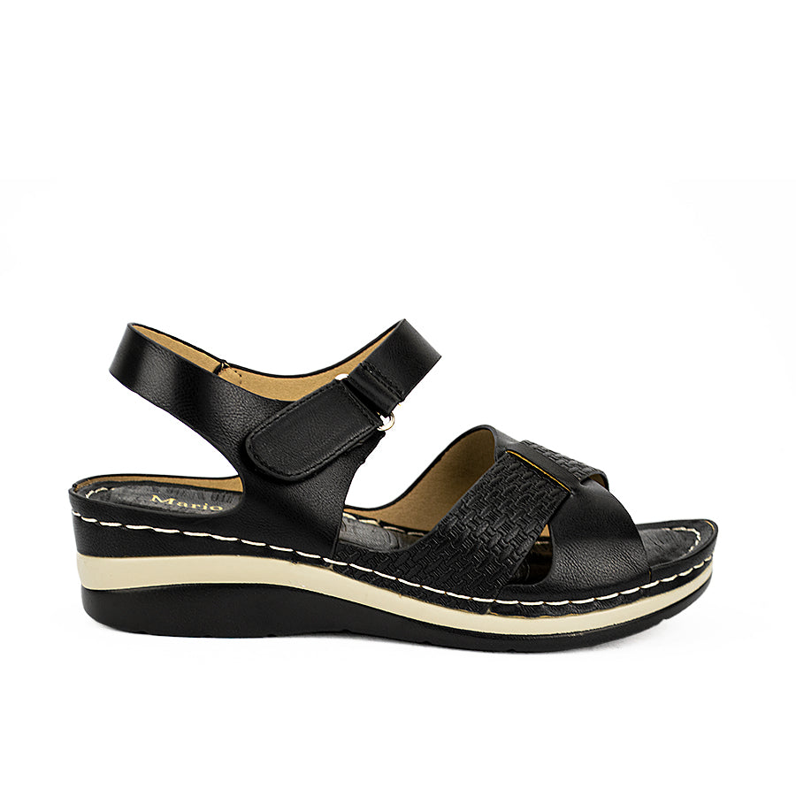 Mario D' Boro Women's Wedge Sandals Lw 22895 Black/Dark Beige