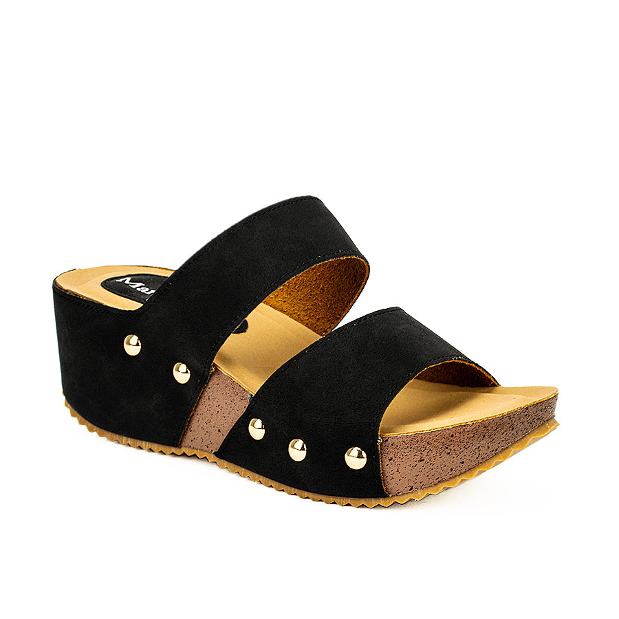 Mario D' Boro Women's Wedge Sandals LW 23382 Black/DarkBeige