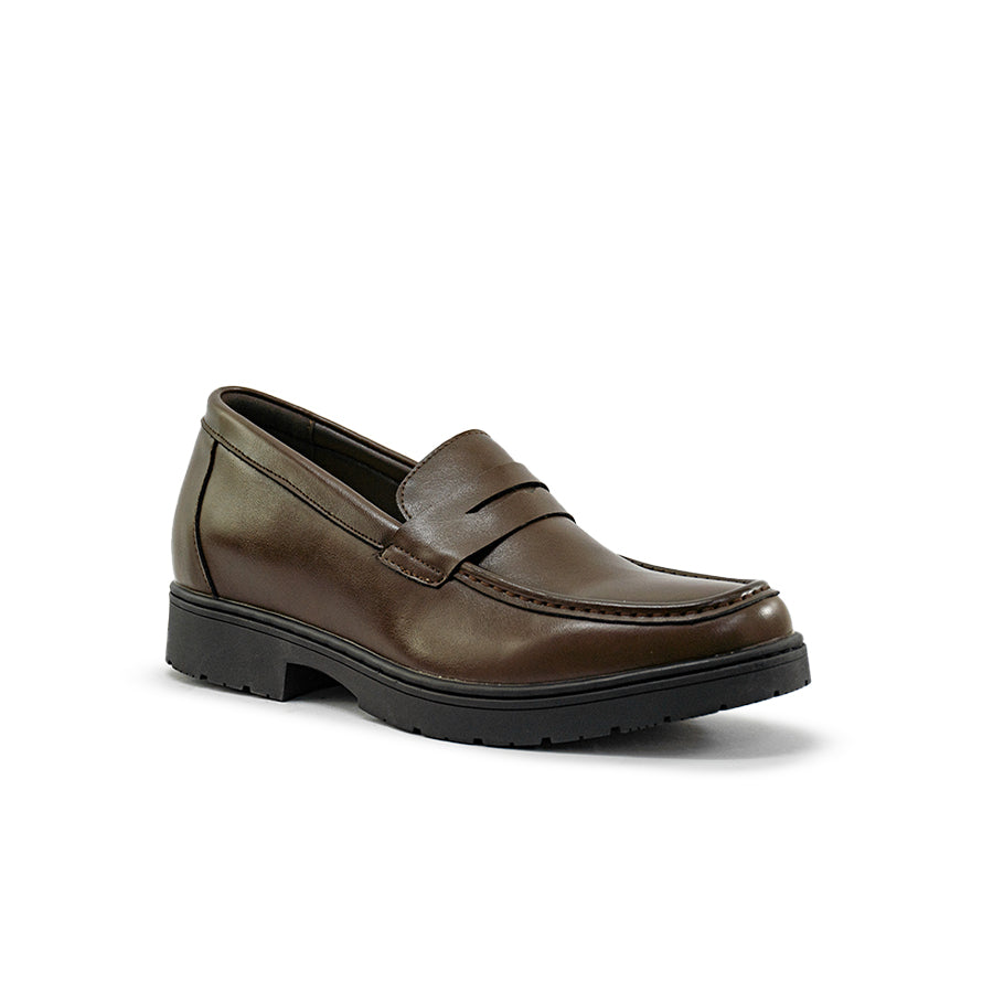 Mario D' boro Men's Formal MZ 27109 C95 Black / Dark Brown leather loafer with low heel and textured sole. Suitable for formal or business casual wear.