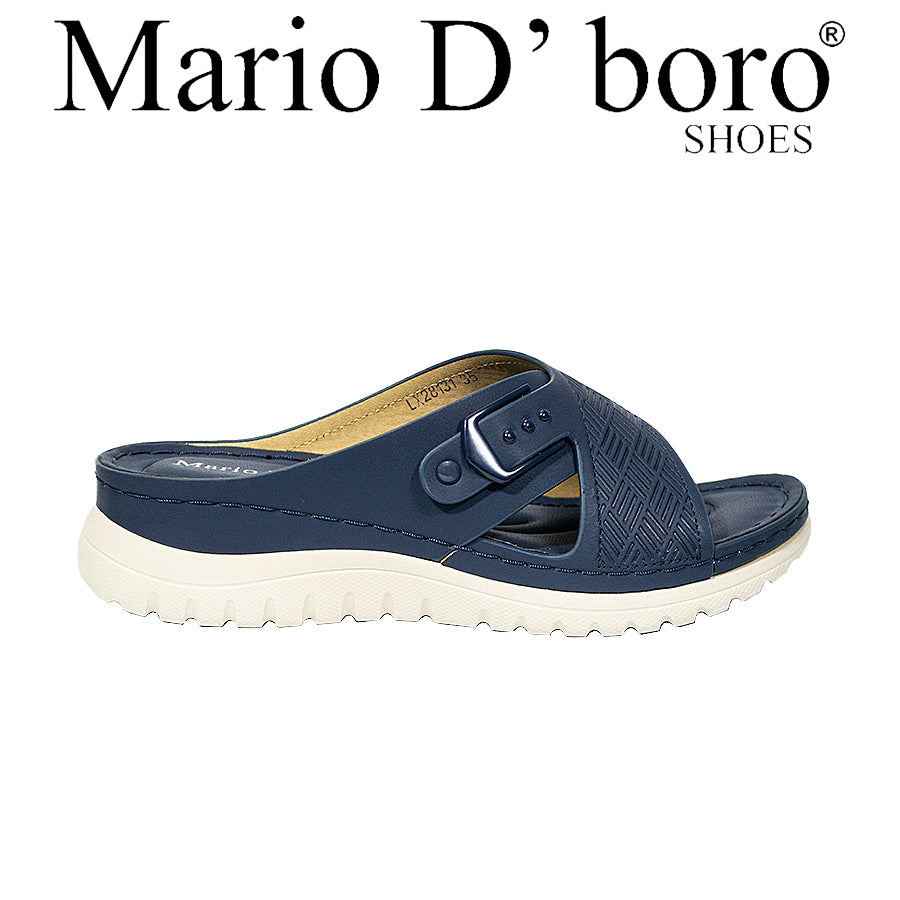 Mario D' Boro Women's Flat Sandals LY 28131 Beige/Navy Blue C65