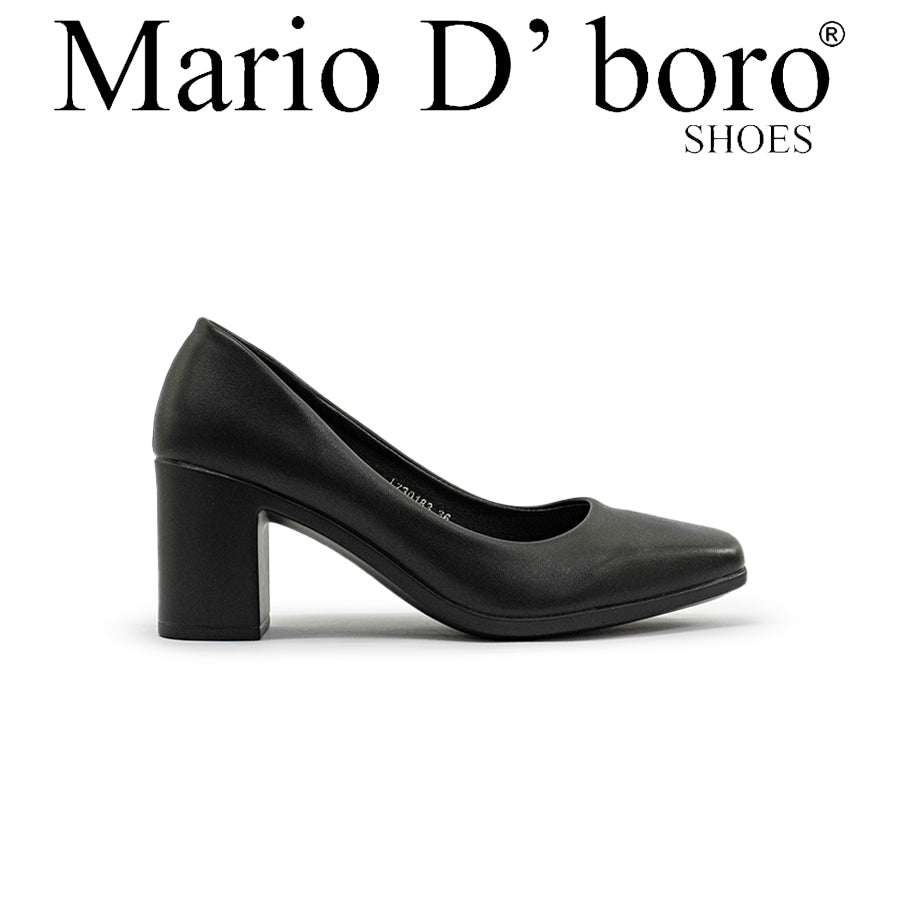Mario D' boro LZ 30183 C97 Black leather pump heel with block heel and closed toe. Suitable for formal or business attire.