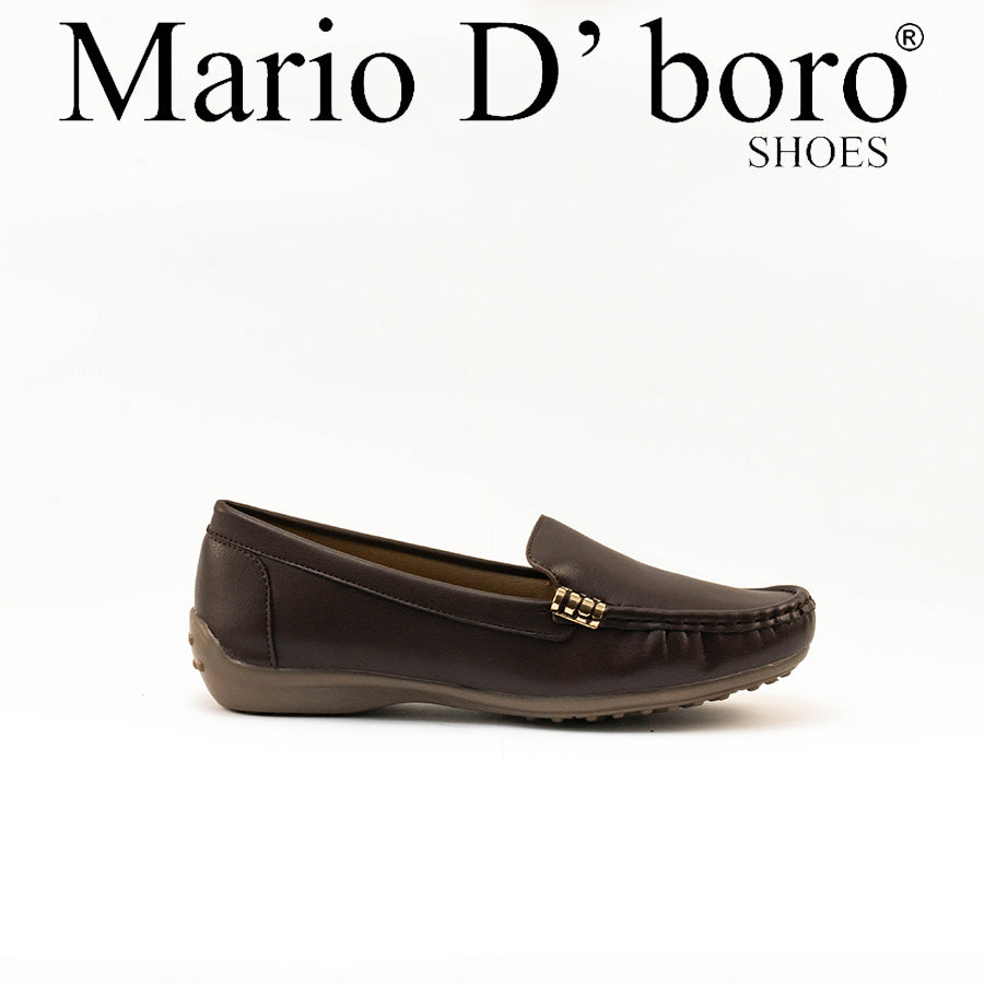 Mario D' boro Women's LZ 30477 Navy Blue / Dark Brown slip-on loafer with gold-tone metal accent
