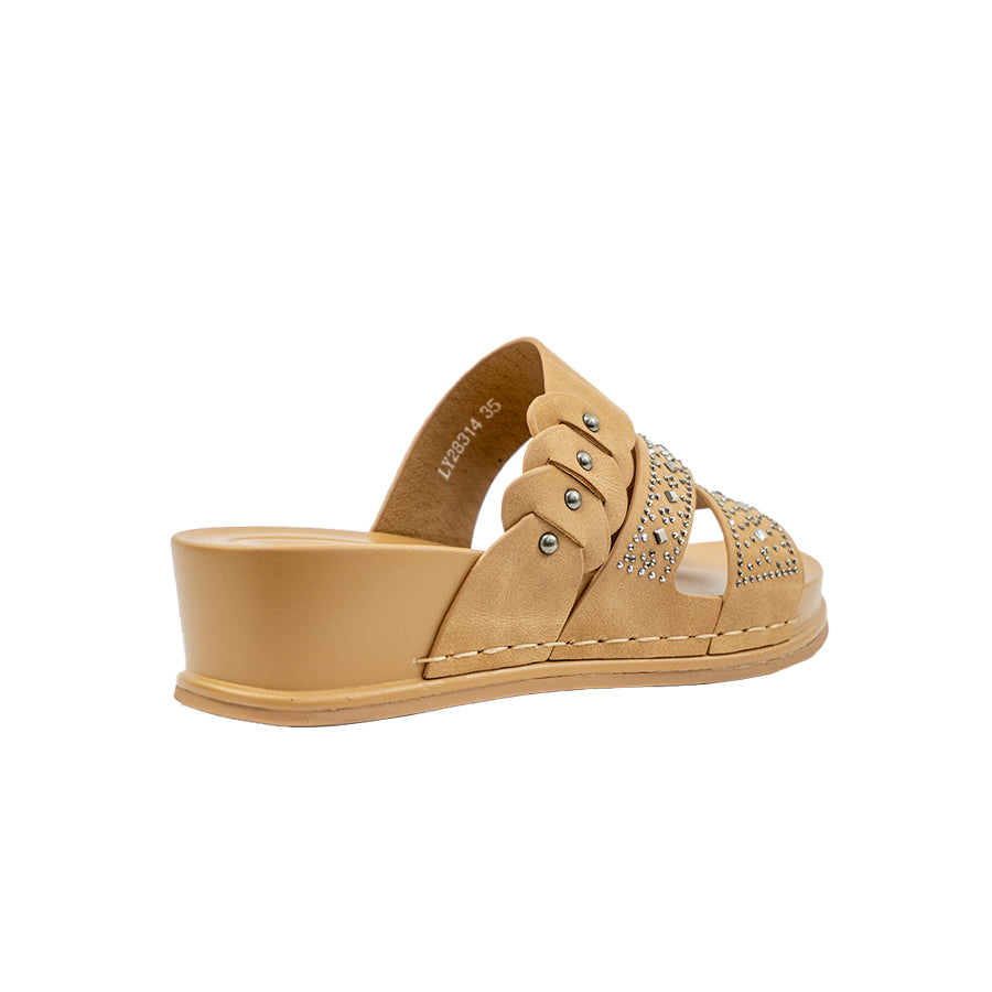 Mario D' Boro Women's Flat Sandals LY 28314 Medium Beige/Off White C70