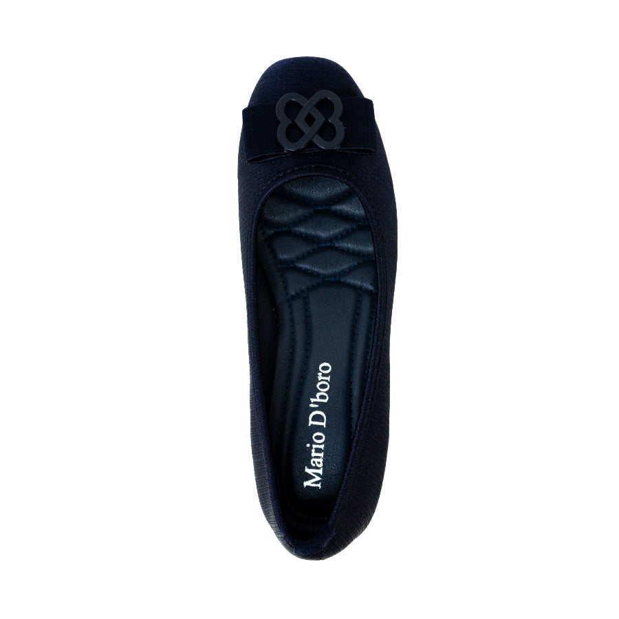 Mario D' boro LZ 27224 C102 Women's Elegant Ballet Flats with Decorative Buckle – Navy Blue / Silver, Low Wedge Style