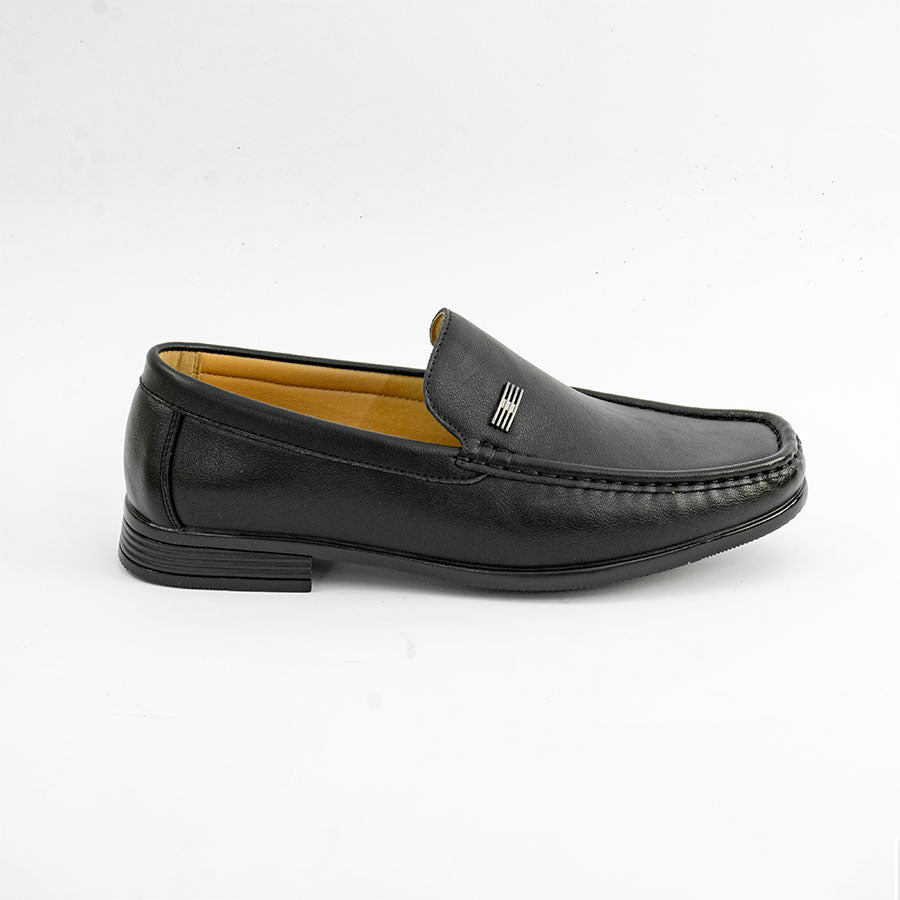 Mario D' boro MZ 27297 C98 Black leather men's loafer slip-on shoe with yellow lining and decorative metal accent.