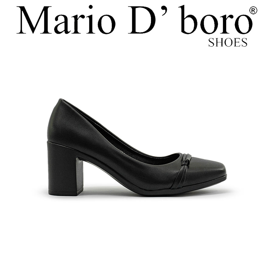 Mario D' boro Women's LZ 30187 C97 Black heeled pump shoe with block heel and decorative strap.