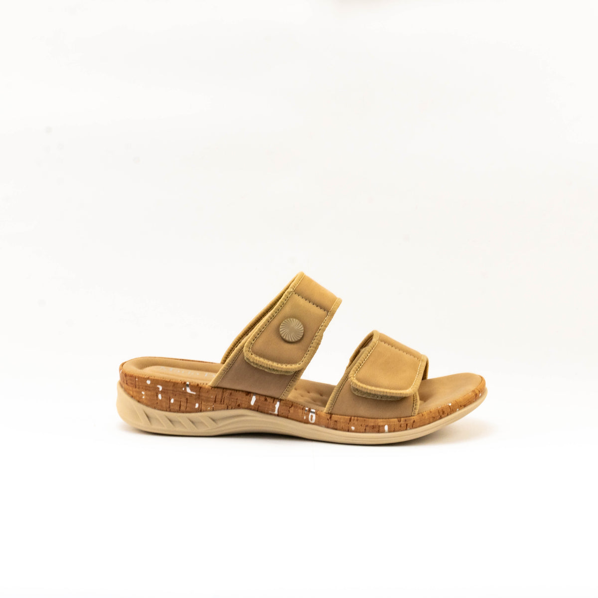 Mario D' boro Women's LZ 30541 C99 Beige / Dark Brown slip-on sandal with two adjustable straps and cork sole.