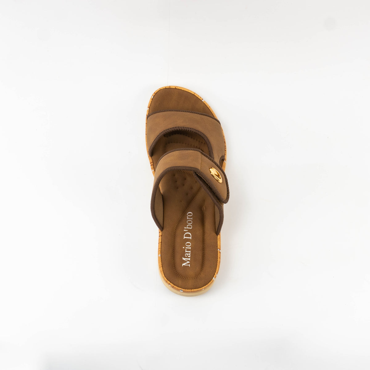 Mario D' boro Women's LZ 30542 C99 Black / Brown slip-on sandal with cork sole and gold emblem.