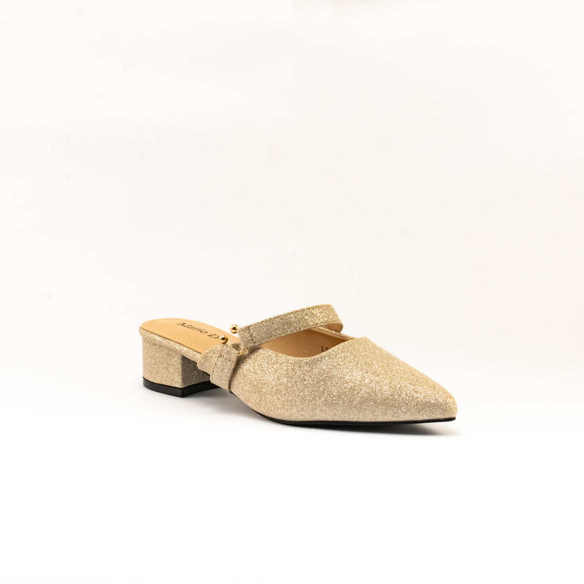 Mario D' boro Women's LZ 30243 C99 Gold /Silver glitter evening sandals with block heel and strap.