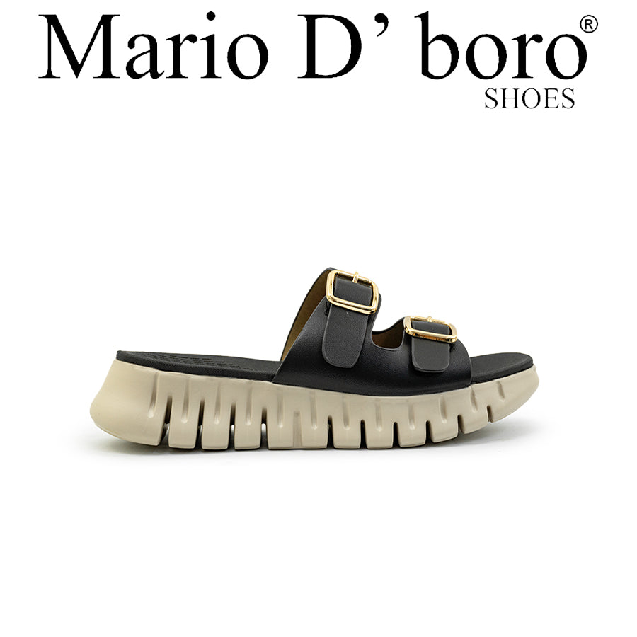 Mario D' boro Women's Flat Sandals LY 29125 - Black Gold / Bone C86