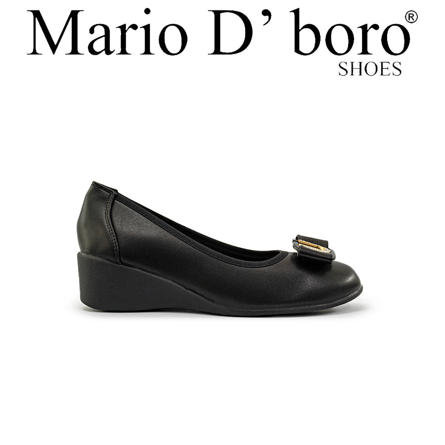Mario D' boro Women's LZ 29682 C94 Black wedge heel shoe with bow detail. Smooth leather finish.