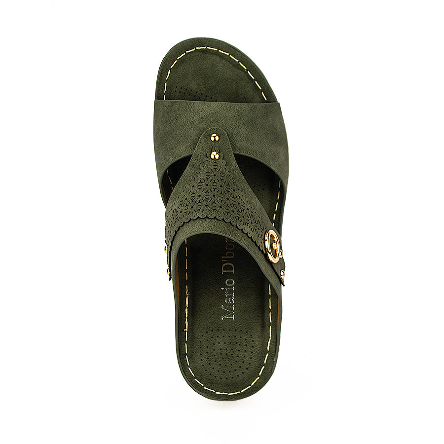 Mario D' Boro Women's Flat Sandals Lw 26226 Dark Brown/Olive Green C46
