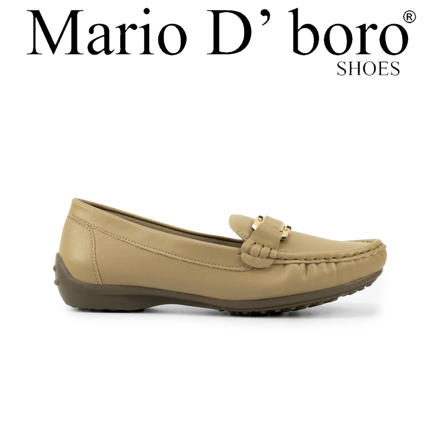 Mario D' boro LZ 30475 C102 Women's Black / Taupe loafer with rubber sole and gold accent.