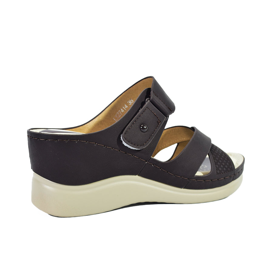 Mario D' Boro Women's Wedge Sandals LX 27414 Beige/Dark Brown C56